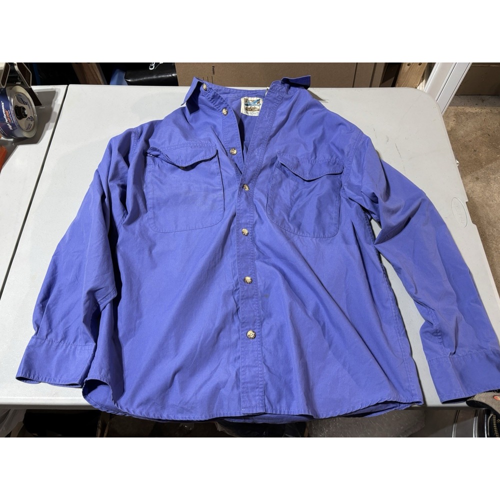 Vintage Travel Smith Blue Long Sleeve Button Up Shirt Large‎ L Hook Loop Sleeve